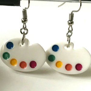 Art Palette Earrings Artist Teacher Graduation Gift Hobby Plastic Enamel